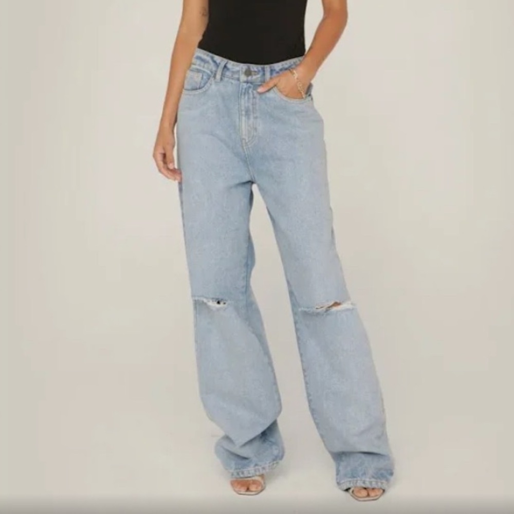 Nasty Gal Womens Jean 8 Blue Organic Denim Knee Slash Boyfriend Baggy Wide Long